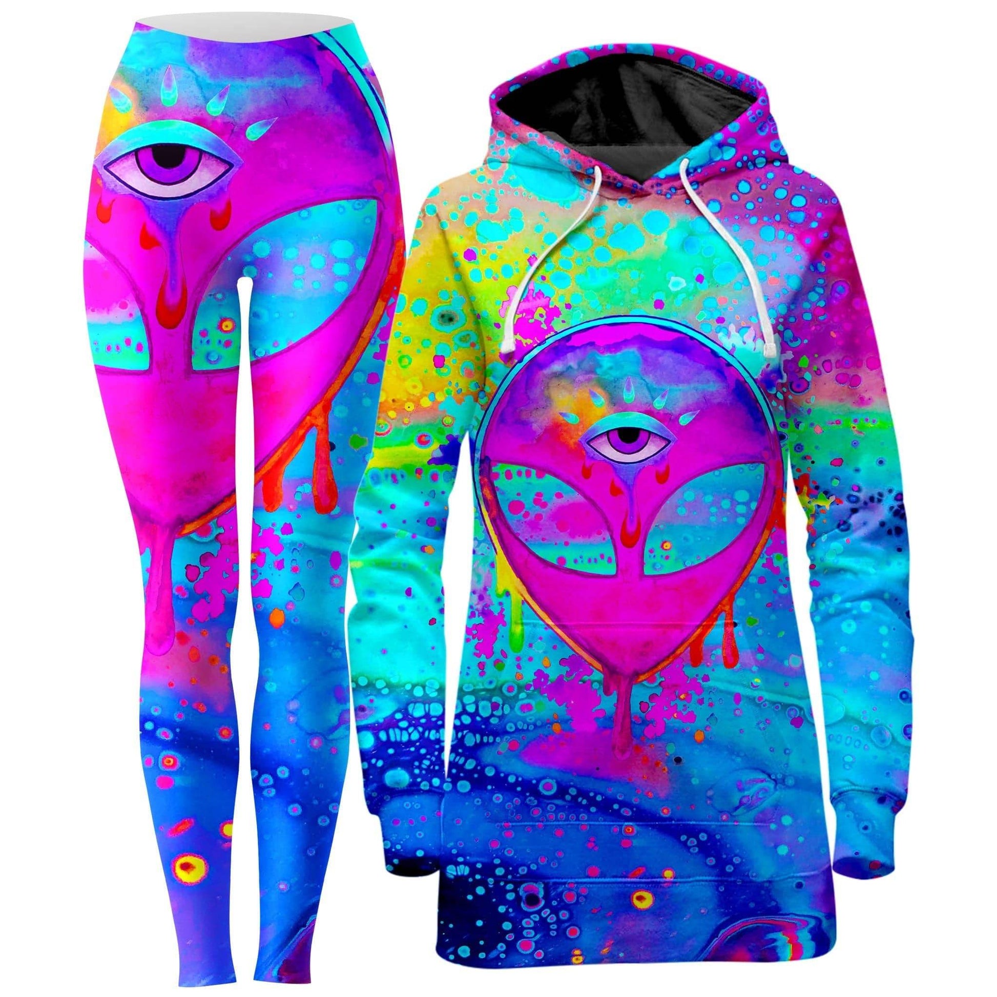 Alien Melt Pink Hoodie Dress and Leggings Combo, BrizBazaar, | iEDM