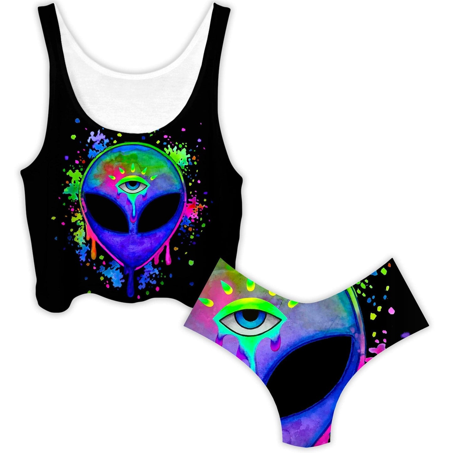 Splatter Alien Crop Top and Booty Shorts Combo, BrizBazaar, | iEDM