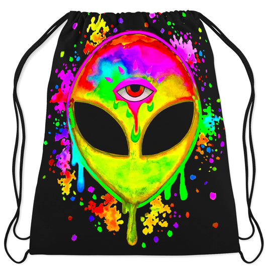 Splatter Alien Yellow Drawstring Bag, BrizBazaar, | iEDM