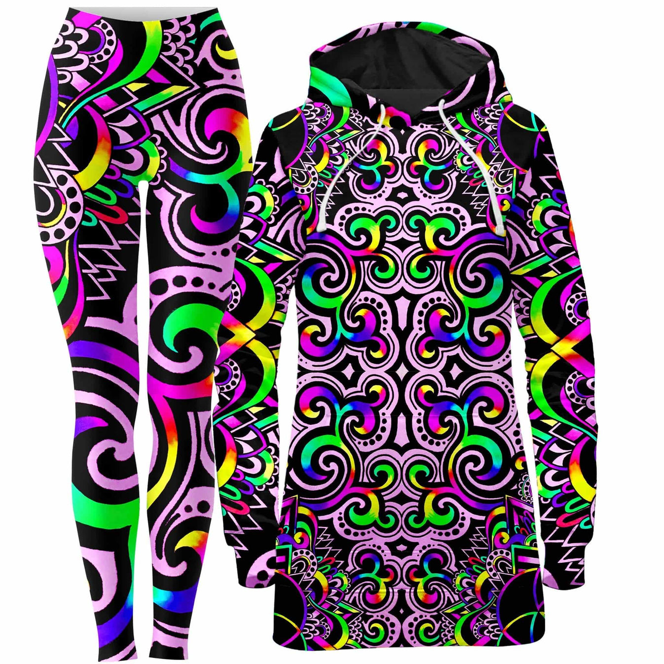 White Doodle Magic Hoodie Dress and Leggings Combo – iEDM