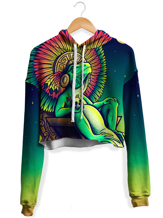 Iguana King Fleece Crop Hoodie, Designosaur, | iEDM