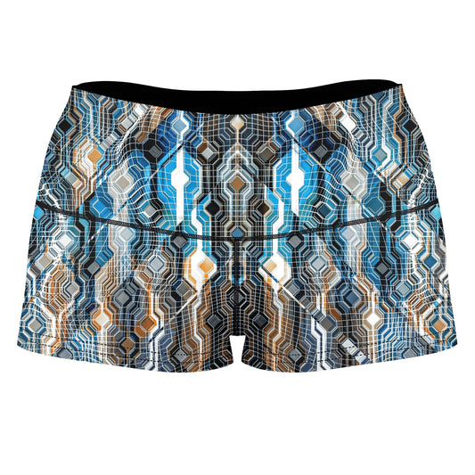 Fractional Data High-Waisted Women's Shorts, Glass Prism Studios, | iEDM