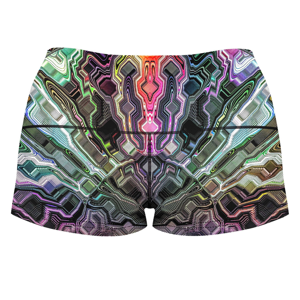Holographic Storm High-Waisted Women's Shorts, Glass Prism Studios, | iEDM