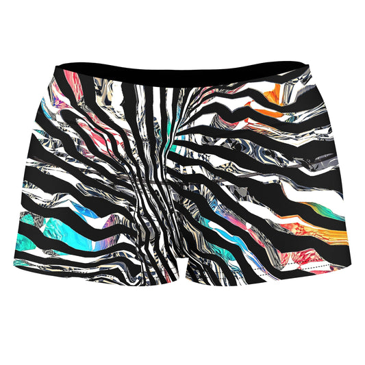 Stripped Chaos High-Waisted Women's Shorts, Glass Prism Studios, | iEDM