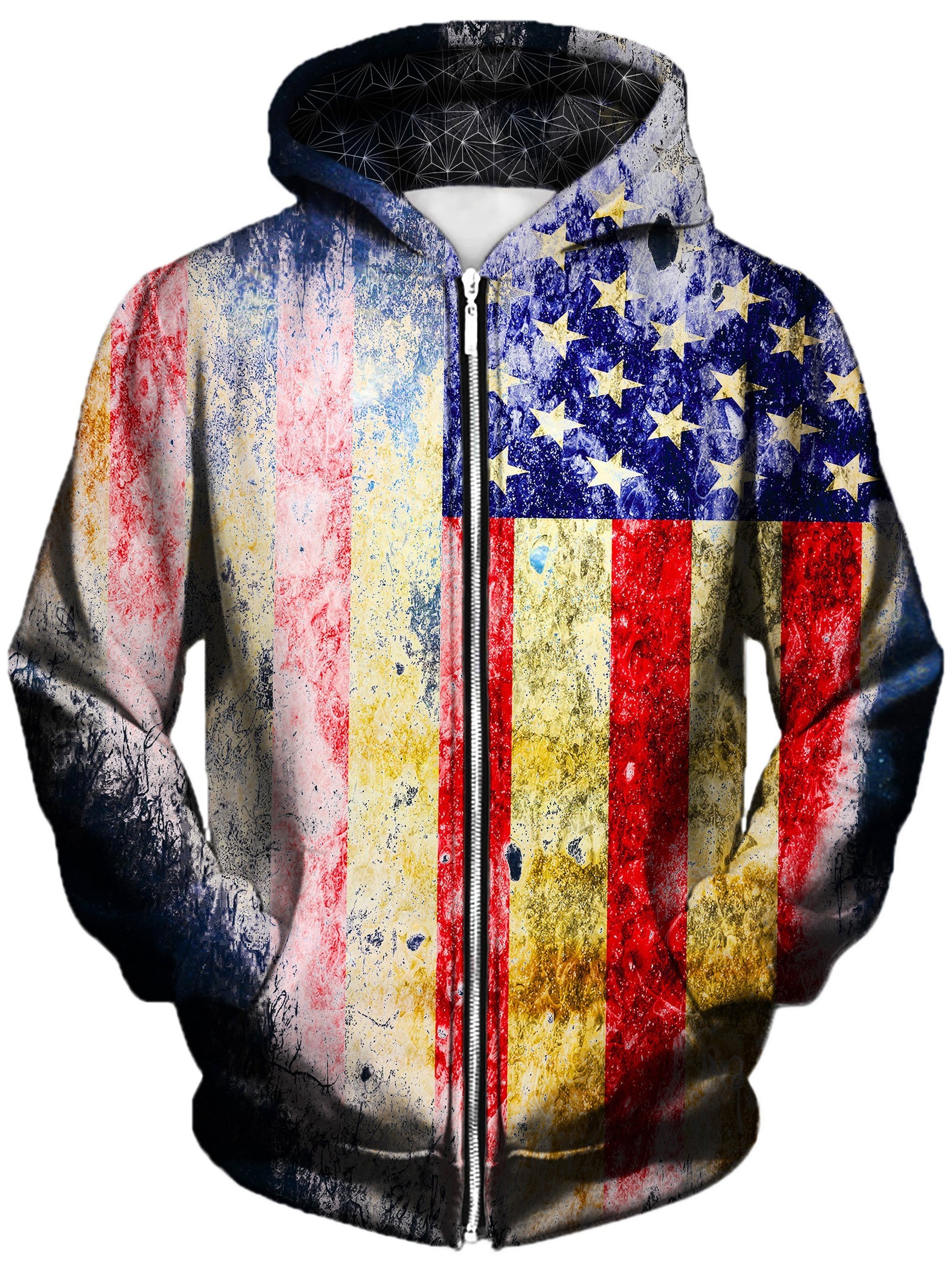Tattered Flag Unisex Zip-Up Hoodie, Gratefully Dyed, | iEDM