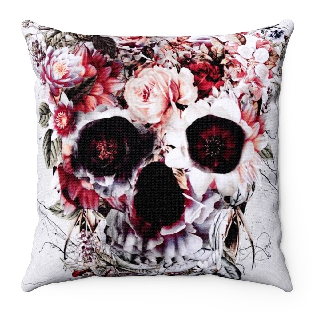 Home Decor Floral Skull Square Pillow Case - iEDM