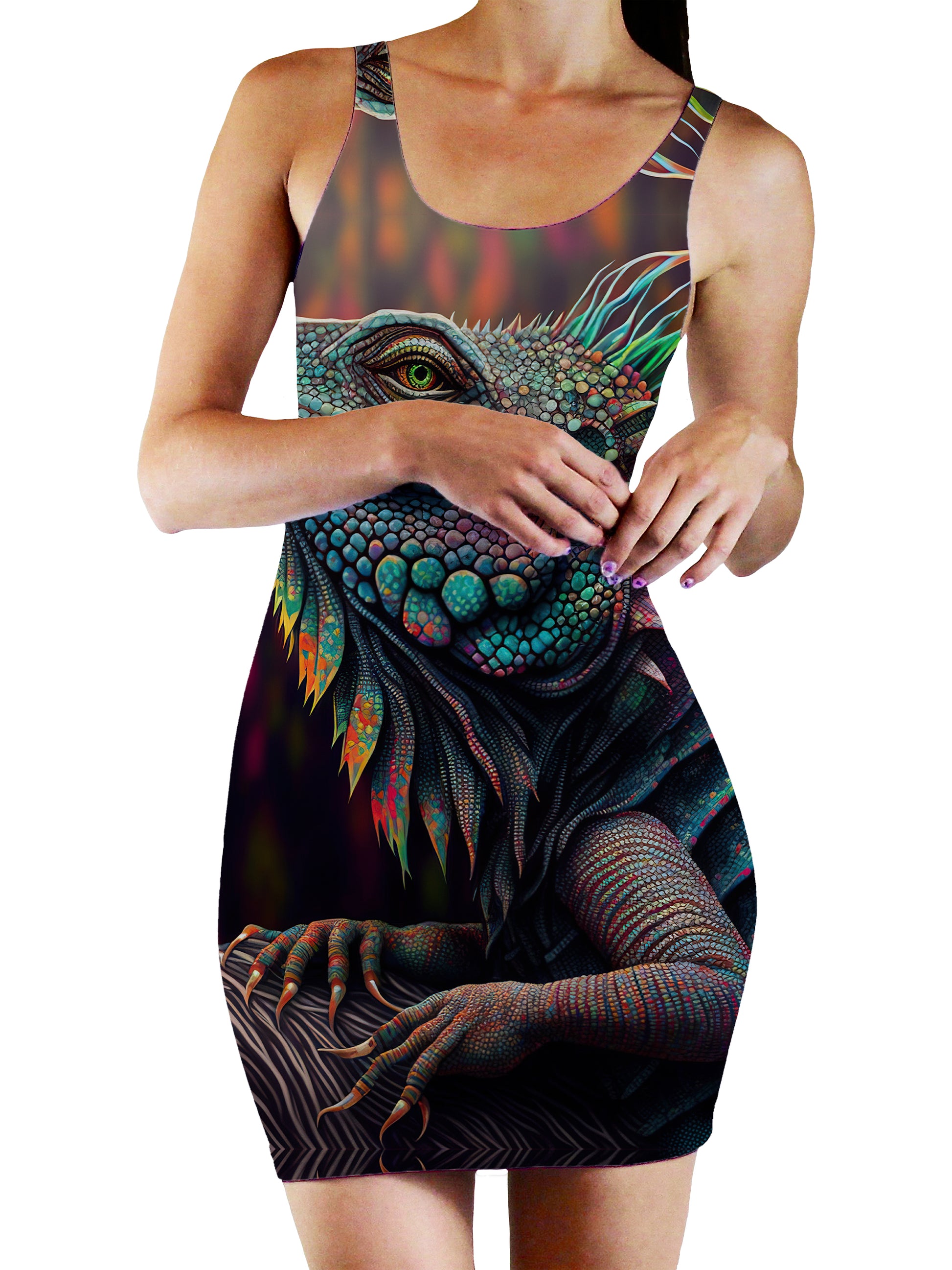 Psychedelic Giant Iguana 02 Bodycon Mini Dress, iEDM, | iEDM
