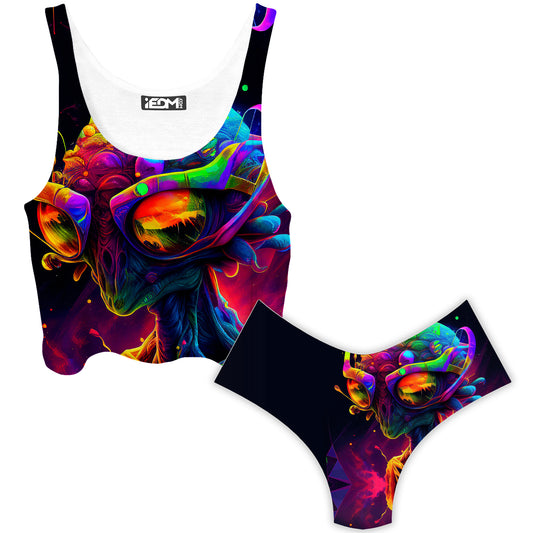 Psychedelic Alien Crop Top and Booty Shorts Combo, iEDM, | iEDM