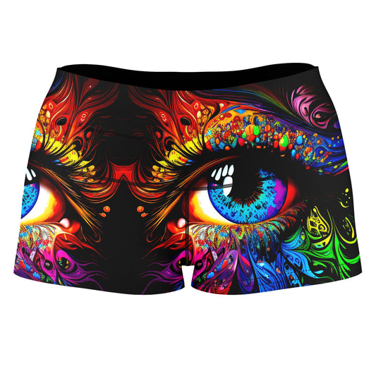 Colorful Eyes Psychedelic High-Waisted Women's Shorts, iEDM, | iEDM