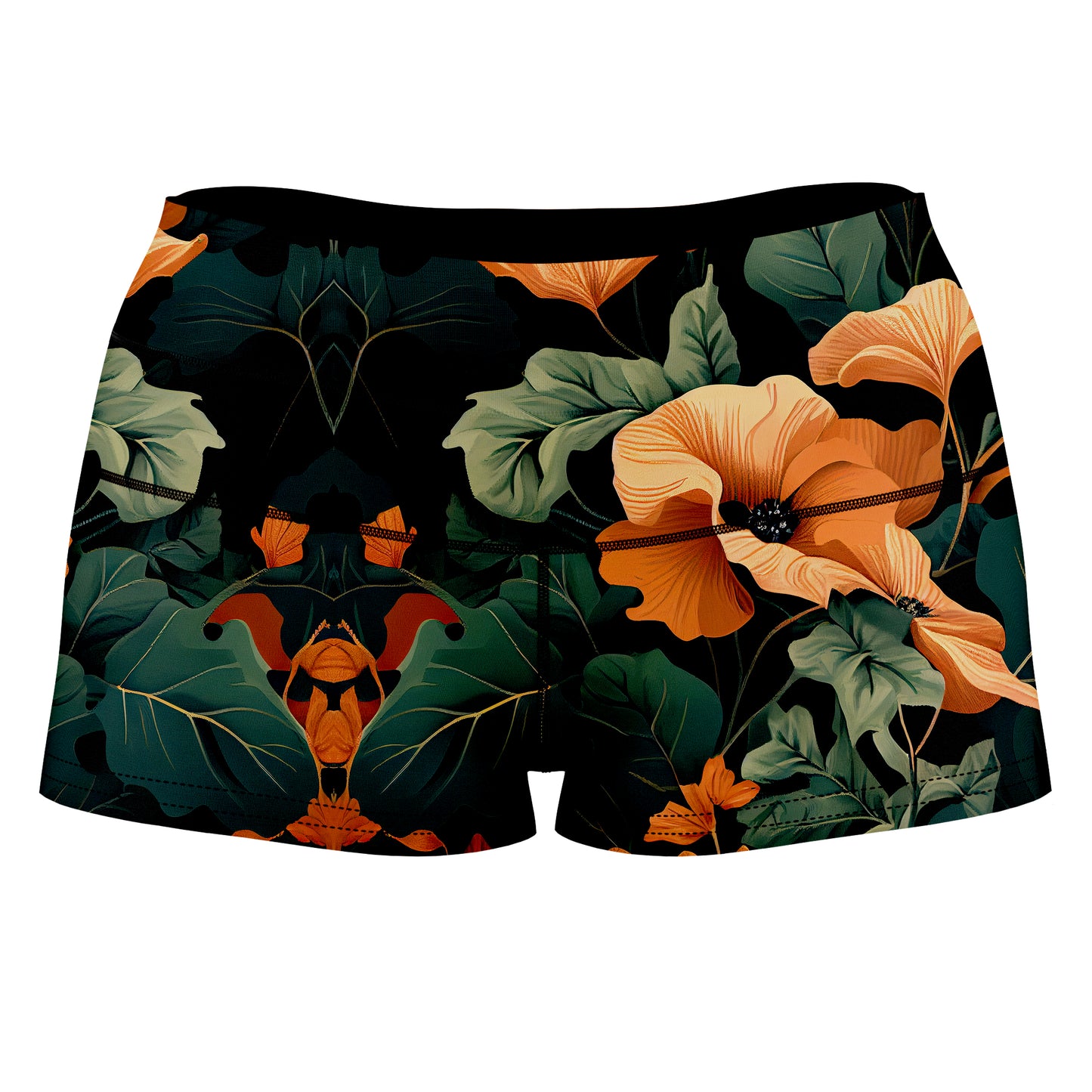 Tangerine Floral High-Waisted Women's Shorts, iEDM, | iEDM