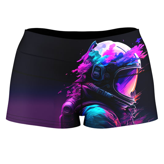 Vaporwave Astronaut 01 High-Waisted Women's Shorts, iEDM, | iEDM