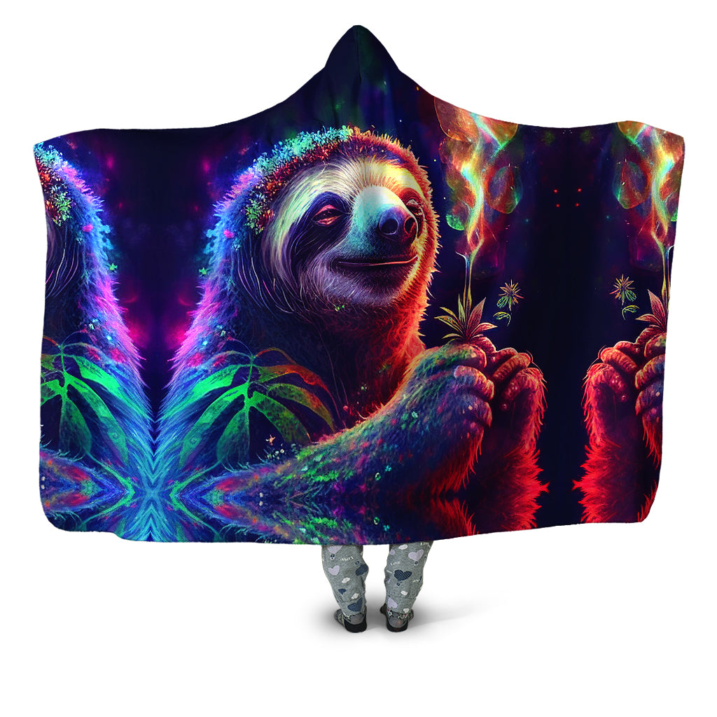 Sloth Smoking Weed Psychedelic Hooded Blanket, iEDM, | iEDM