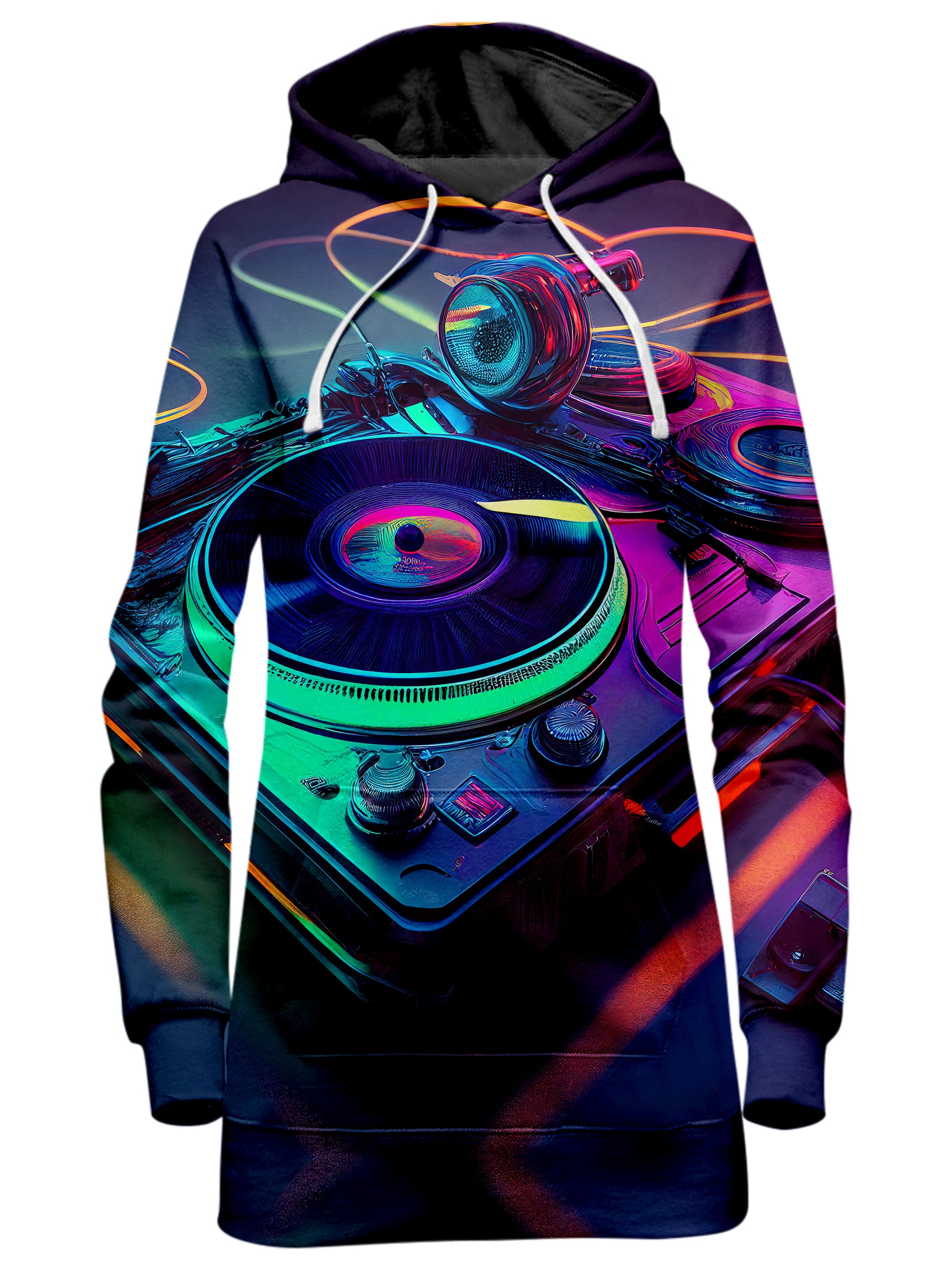 Neon Turntables Hoodie Dress, iEDM, | iEDM