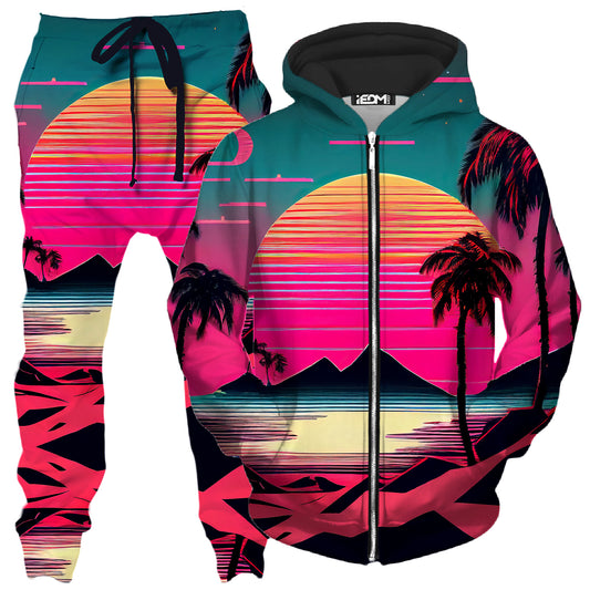 Beach Sunset Zip-Up Hoodie and Joggers Combo, iEDM, | iEDM