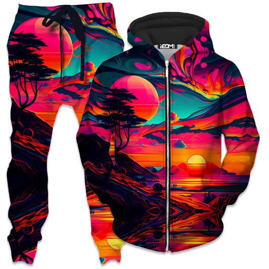 Sunset Melt Zip-Up Hoodie and Joggers Combo, iEDM, | iEDM