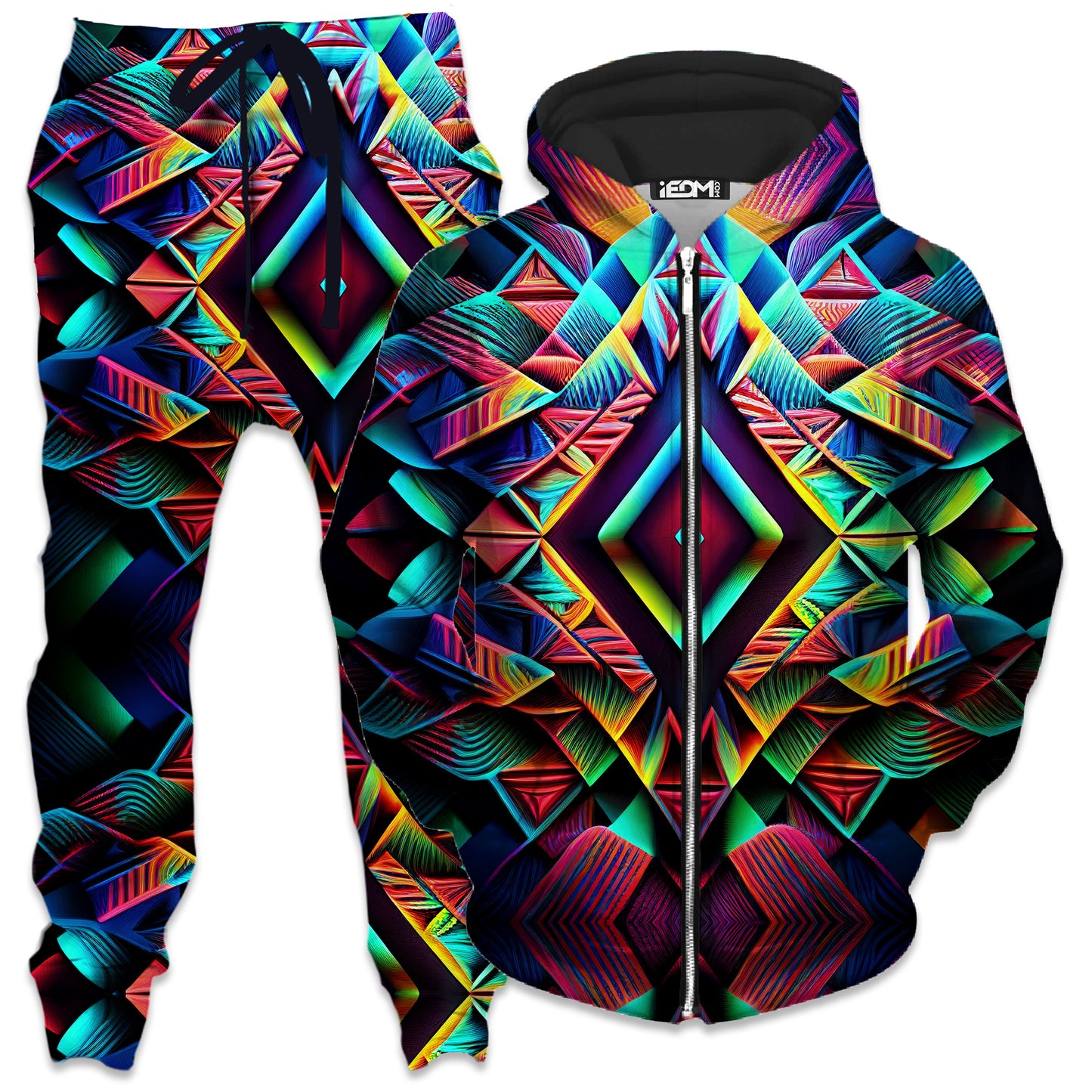 Psychedelic Tribal Zip-Up Hoodie and Joggers Combo, iEDM, | iEDM
