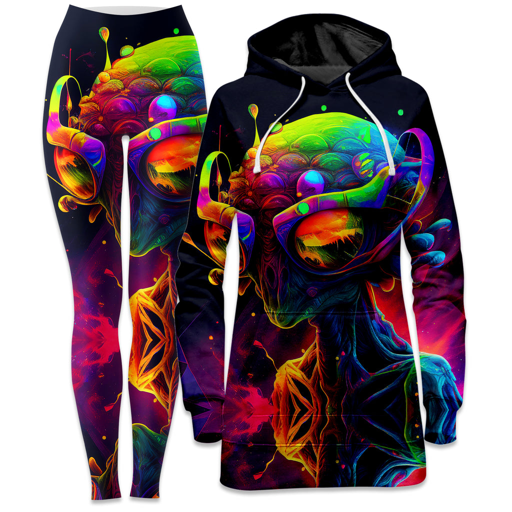Psychedelic Alien Hoodie Dress and Leggings Combo, iEDM, | iEDM