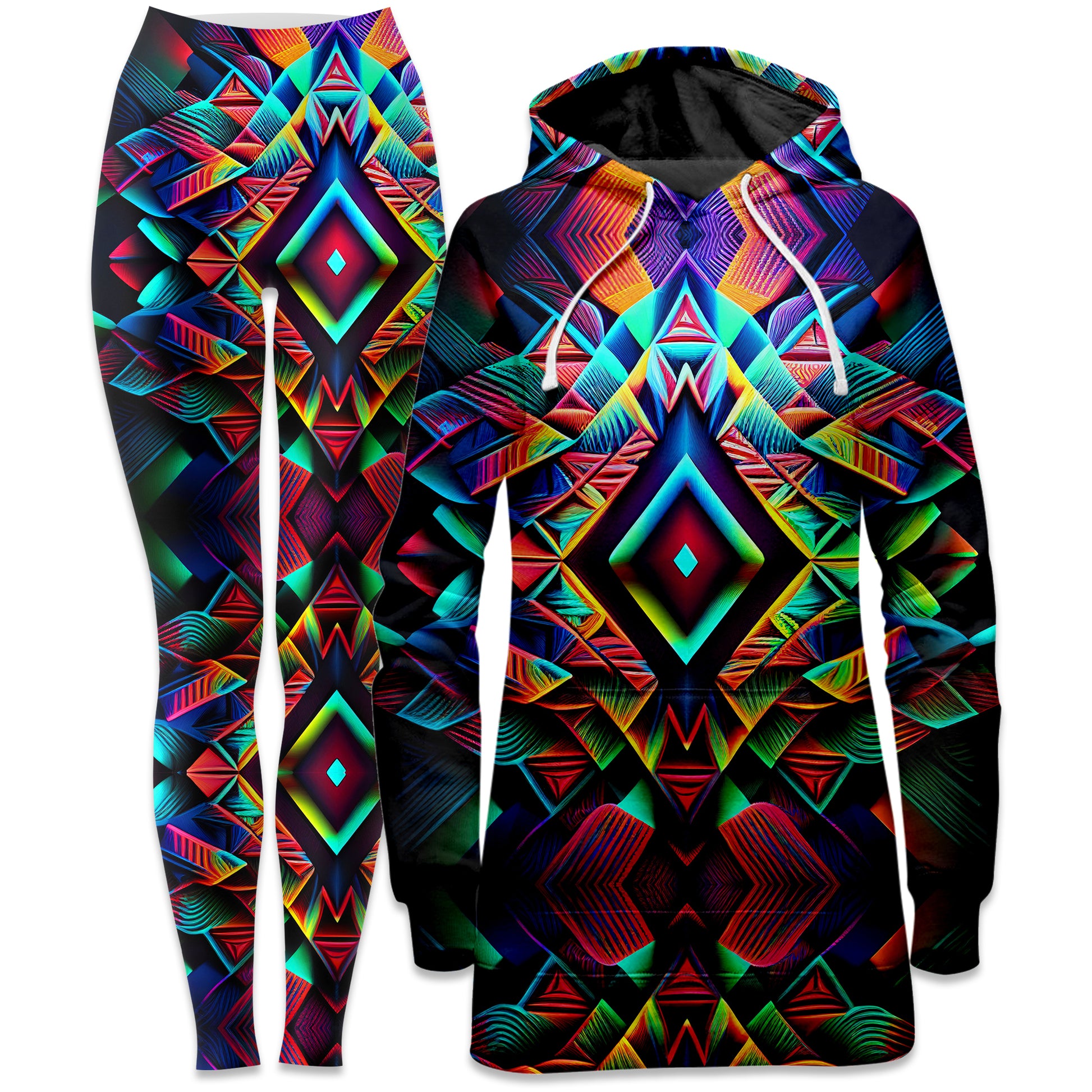 Psychedelic Tribal Hoodie Dress and Leggings Combo, iEDM, | iEDM