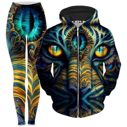 Tiger Eyes Psychedelic Zip-Up Hoodie and Leggings Combo, iEDM, | iEDM