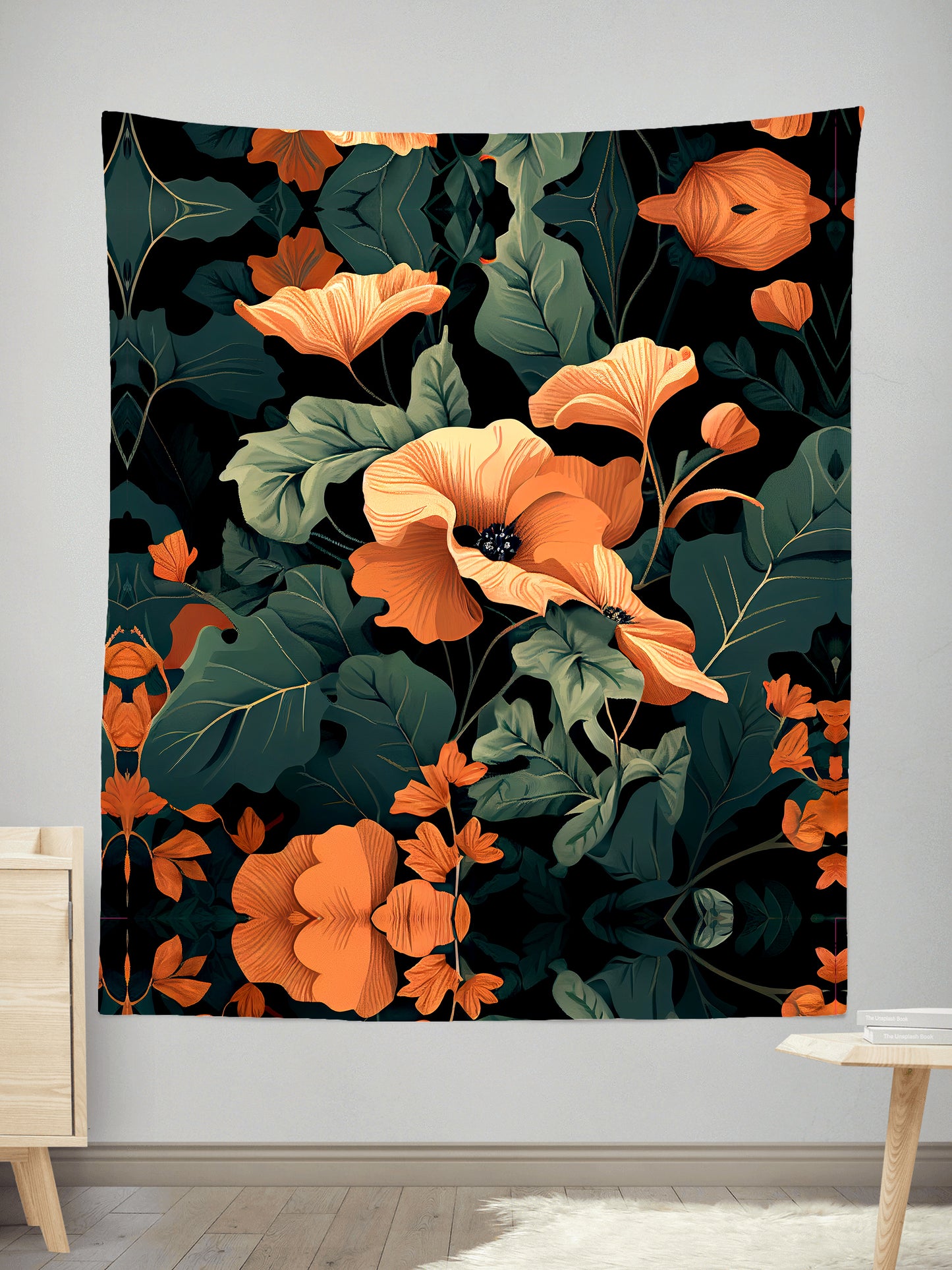 Tangerine Floral Tapestry, iEDM, | iEDM