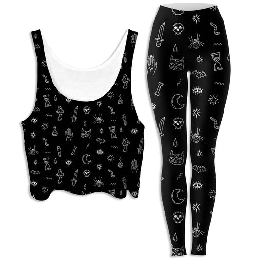 Black Pattern Crop Top and Leggings Combo, iEDM, | iEDM