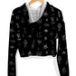 Black Pattern Fleece Crop Hoodie, iEDM, | iEDM