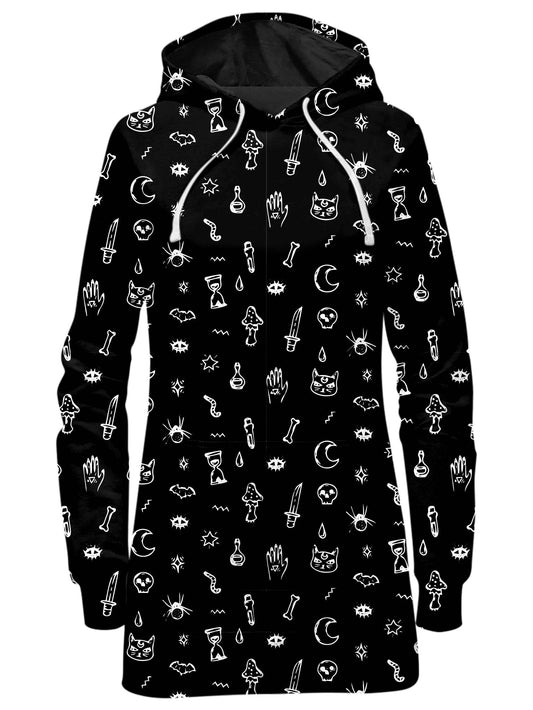 Black Pattern Hoodie Dress, iEDM, | iEDM