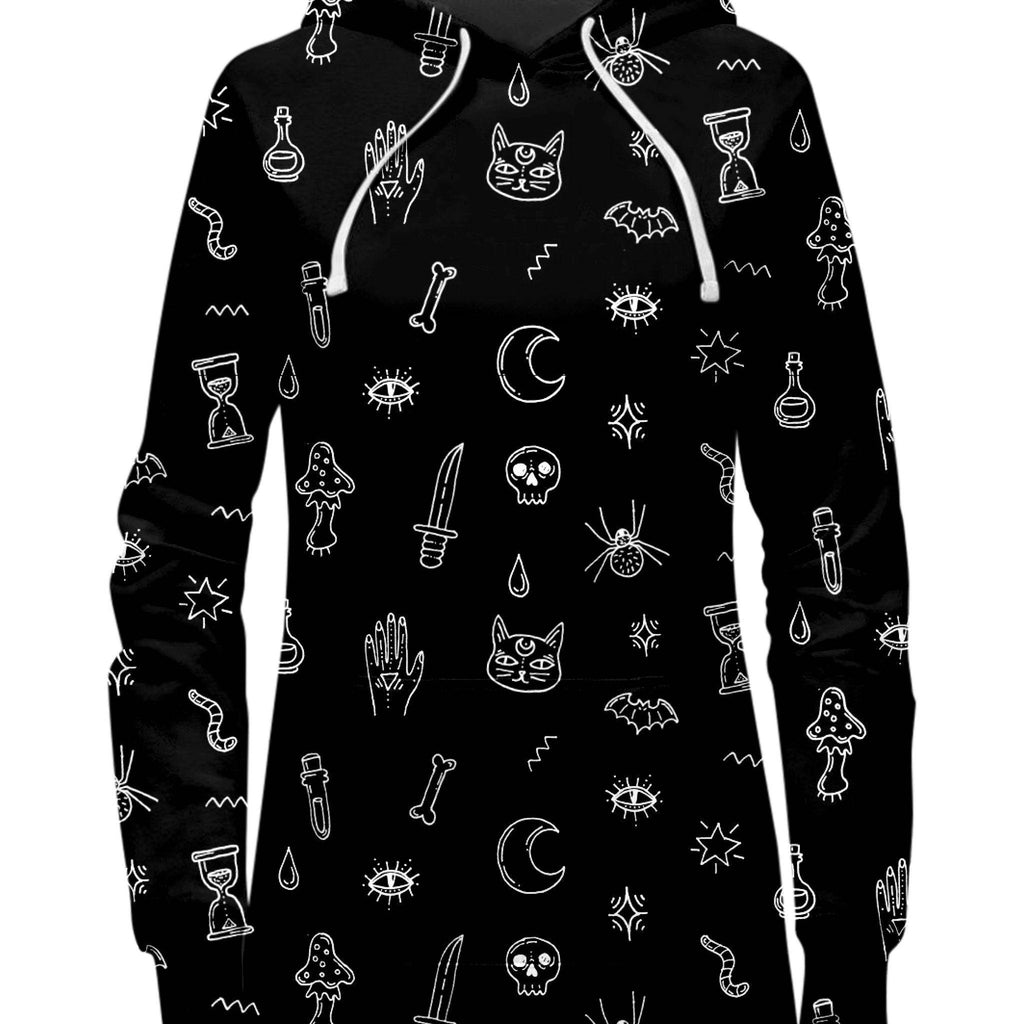 Black Pattern Hoodie Dress and Leggings with PM 2.5 Face Mask Combo, iEDM, | iEDM