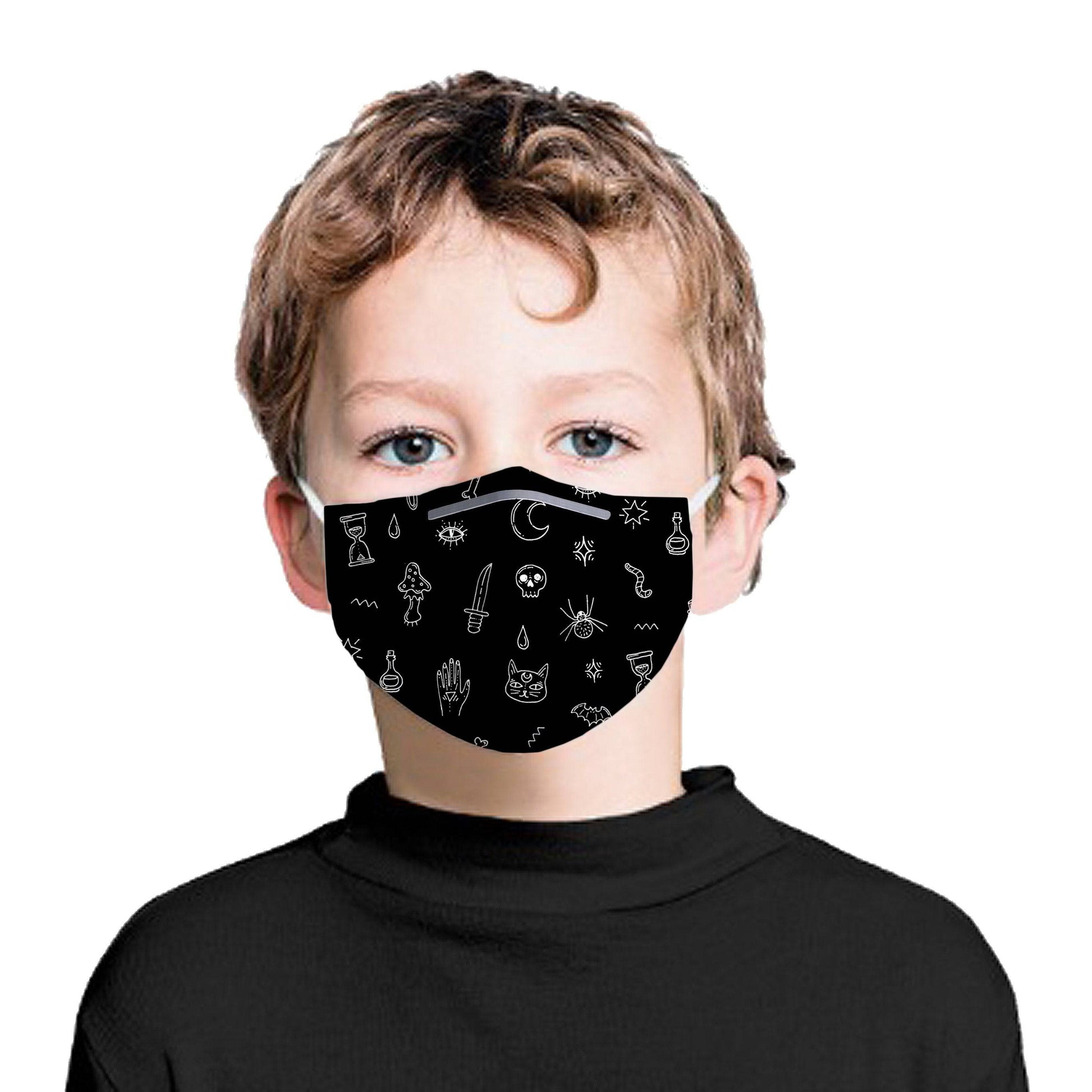 Black Pattern Kids Face Mask With (4) PM 2.5 Carbon Inserts, iEDM, | iEDM