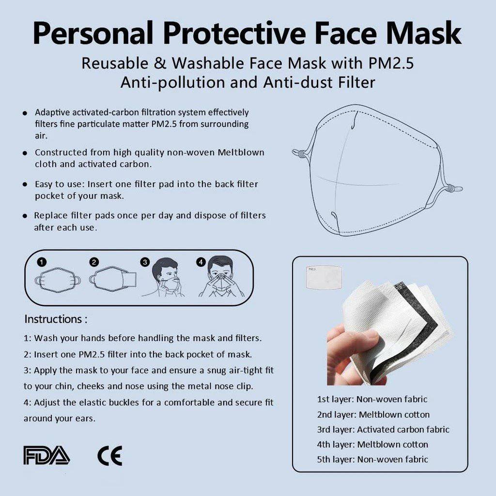 Catta Face Mask With (4) PM 2.5 Carbon Inserts, iEDM, | iEDM