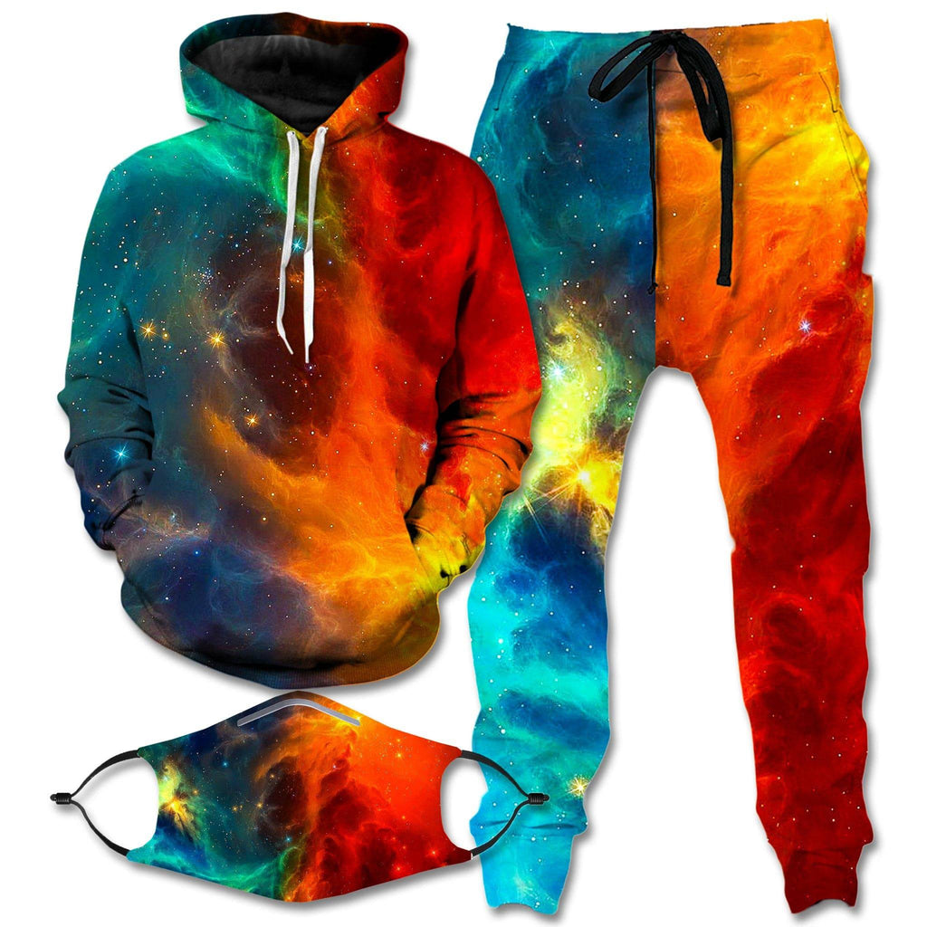Fire and Ice Galaxy Hoodie and Joggers with PM 2.5 Face Mask Combo, iEDM, | iEDM