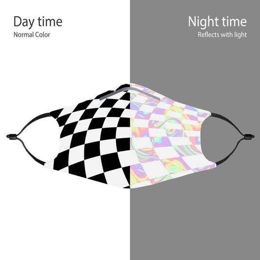 Light Reactive Checkered White Face Mask With (4) PM 2.5 Carbon Inserts, iEDM, | iEDM