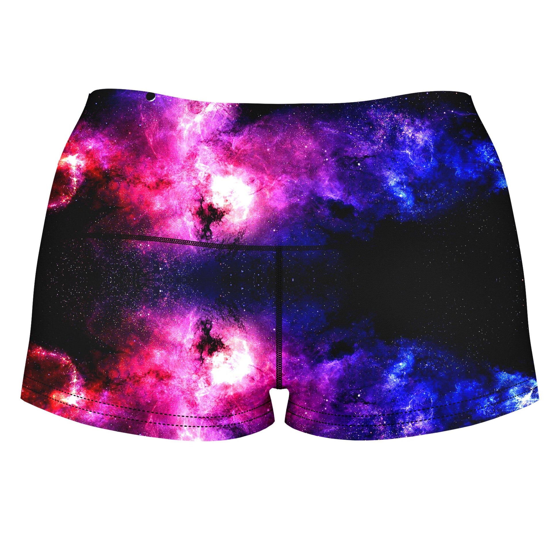 Purple Galaxy High-Waisted Women's Shorts, iEDM, | iEDM
