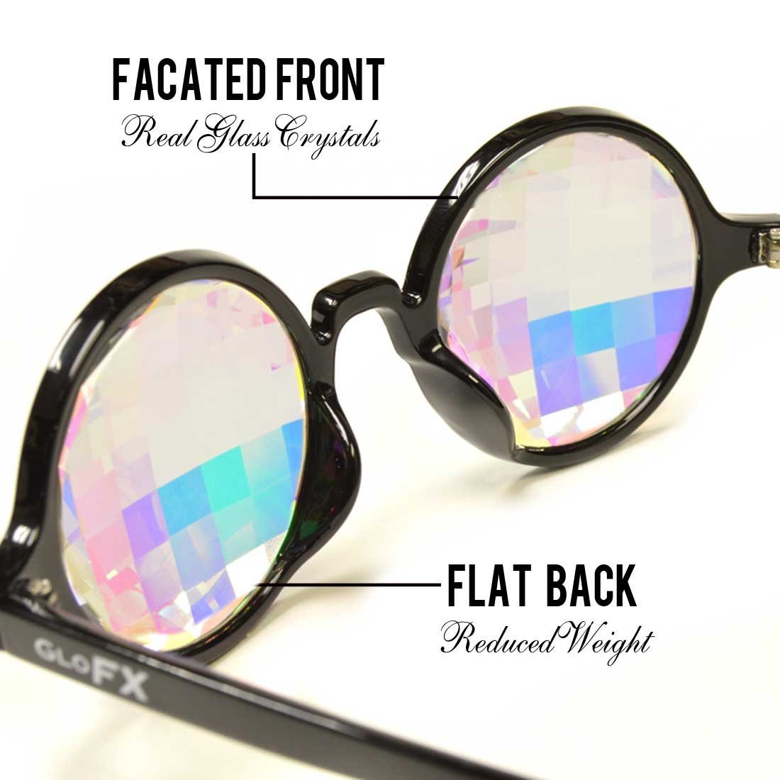 Black Kaleidoscope Glasses - Rainbow Bug Eye - Flat Back, Kaleidoscope, | iEDM