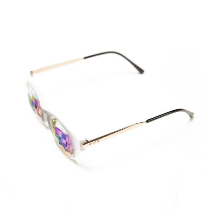 White Cat Eye Kaleidoscope Glasses - Rainbow Bug Eye - Flat Back, Kaleidoscope, | iEDM