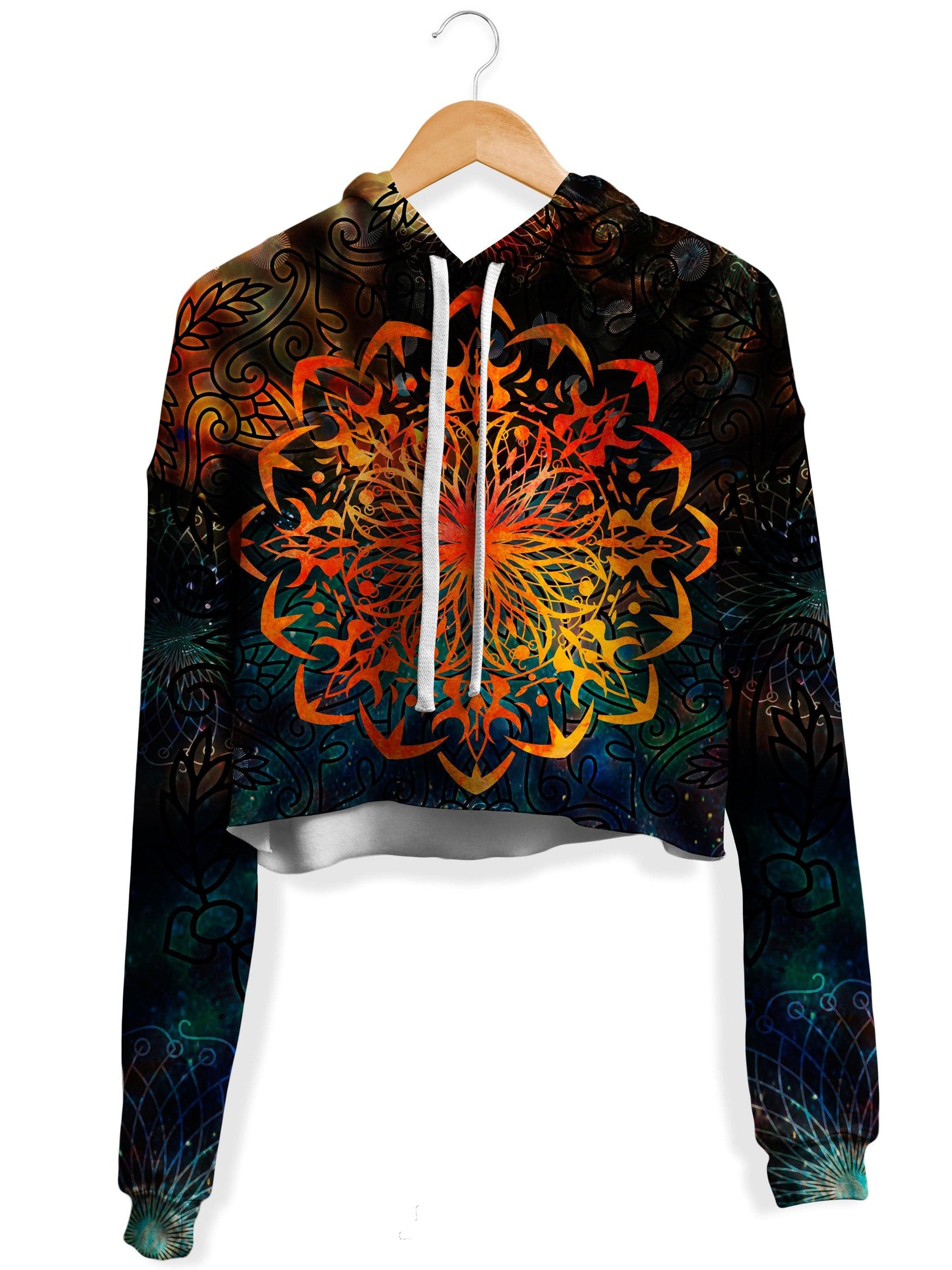 Fire Ornament Fleece Crop Hoodie, MCAshe Spiritual Art, | iEDM