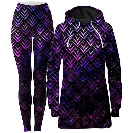 Galactic Dragon Scale Purple Hoodie Dress and Leggings Combo, Noctum X Truth, | iEDM