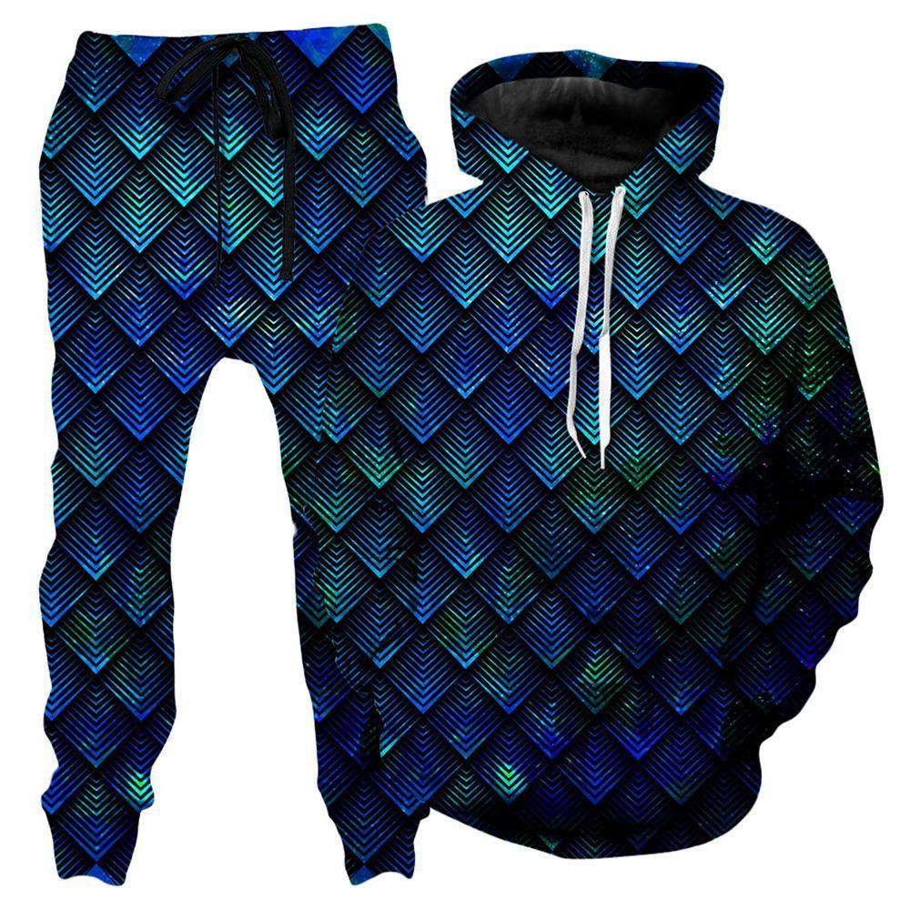 Noctum X Truth Galactic Dragon Scale Teal Hoodie and Joggers Combo - iEDM