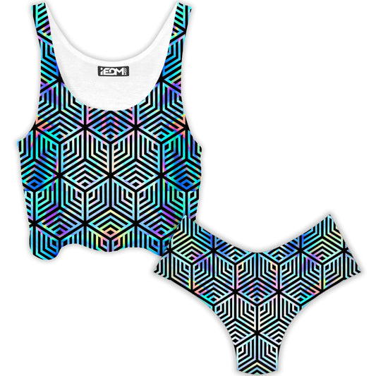 Holographic Hexagon Crop Top and Booty Shorts Combo, Noctum X Truth, | iEDM