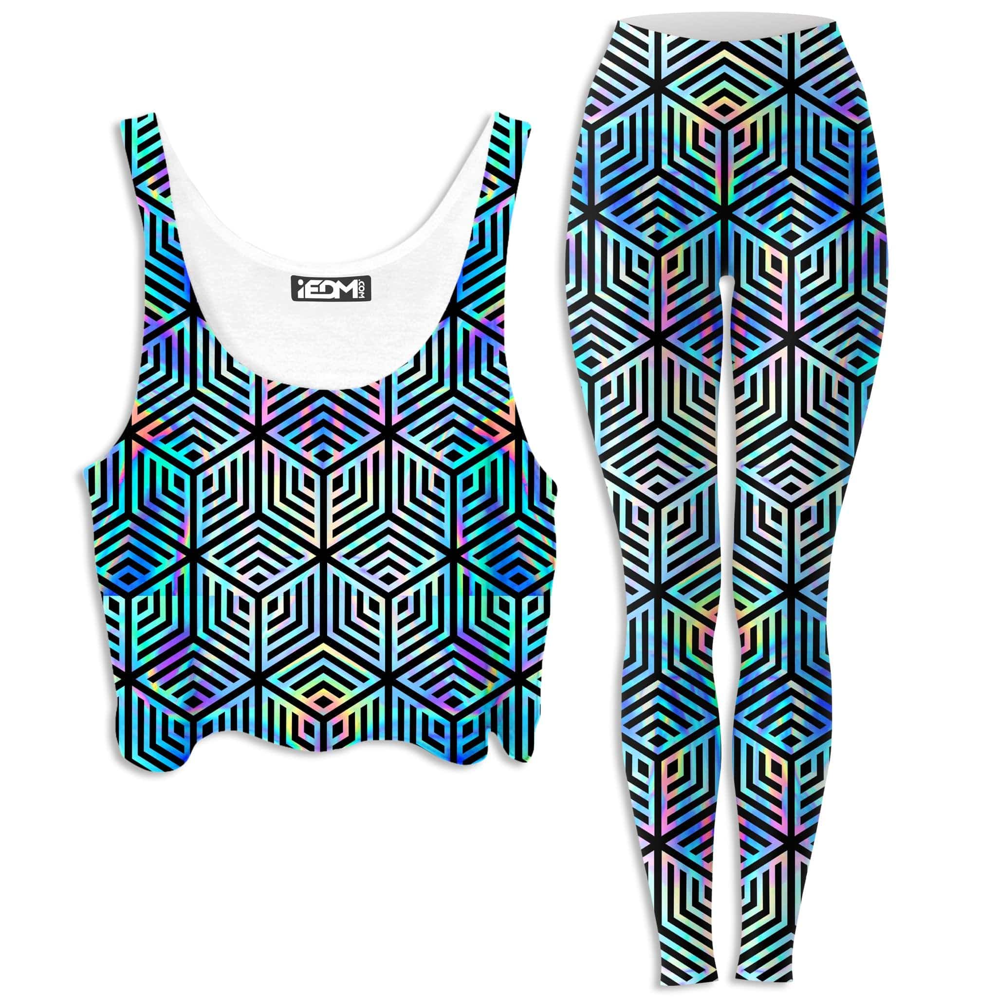 iEDM Holographic Hexagon Crop Top and Leggings Combo