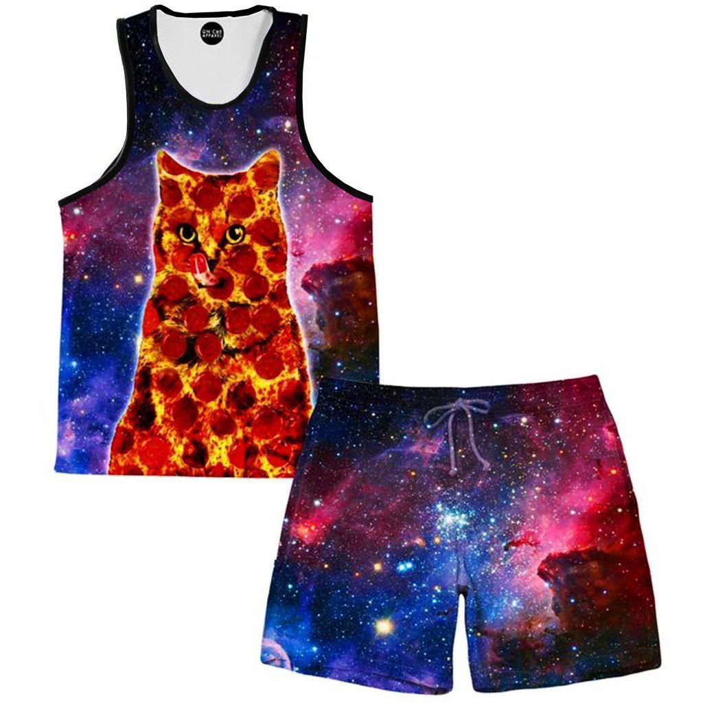 Pepperoni Space Cat Tank and Shorts Combo, On Cue Apparel, | iEDM