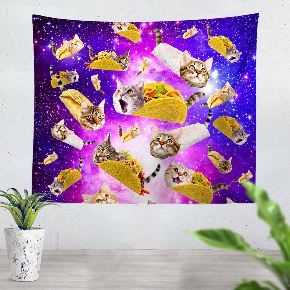 Tacos and Cats Purple Tapestry, On Cue Apparel, | iEDM