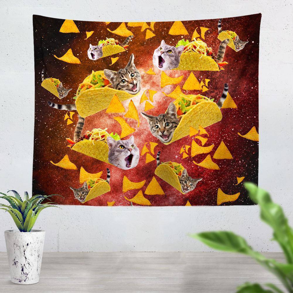 Tacos and Cats Red Tapestry, On Cue Apparel, | iEDM