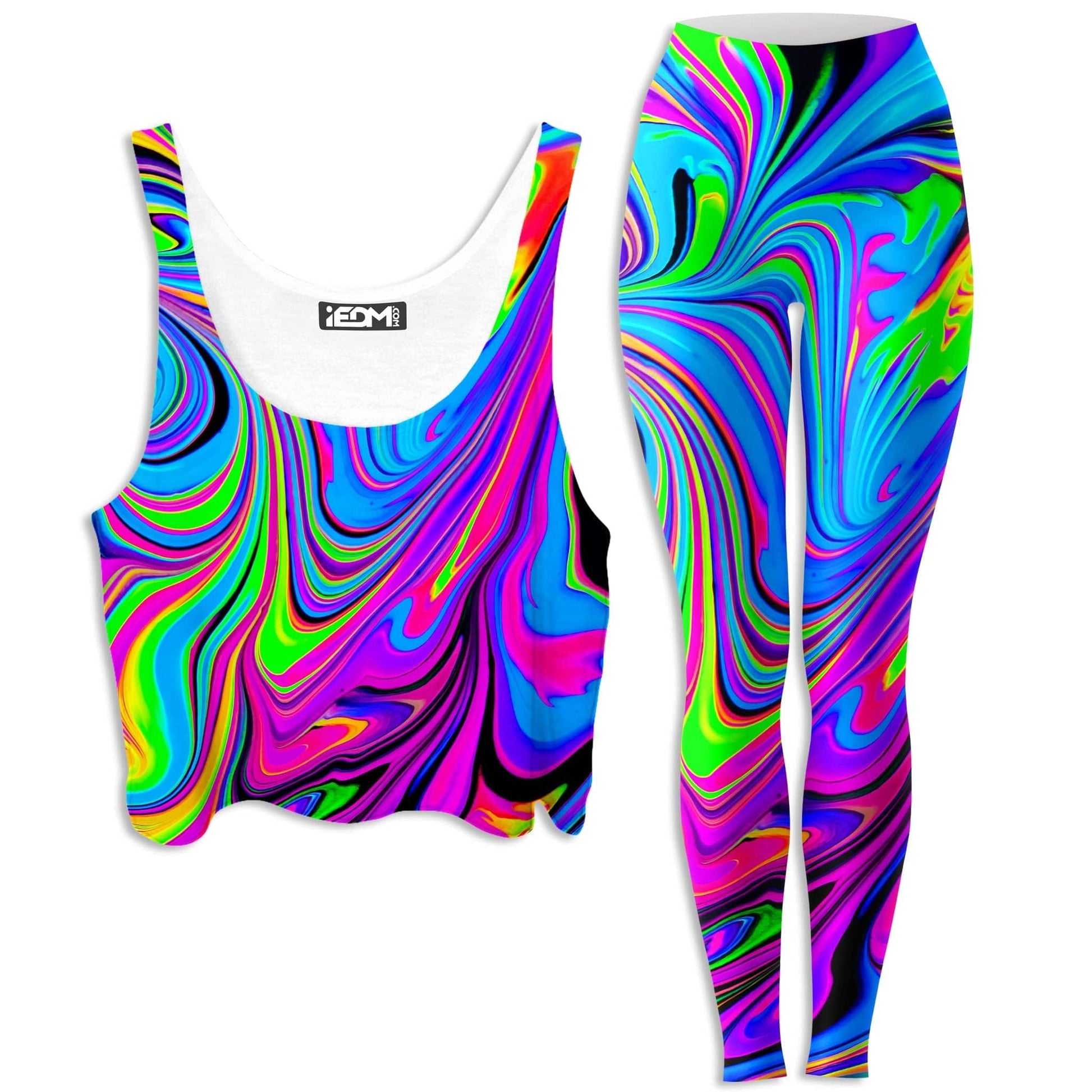 Cosmic Flow Crop Top and Leggings Combo, Psychedelic Pourhouse, | iEDM