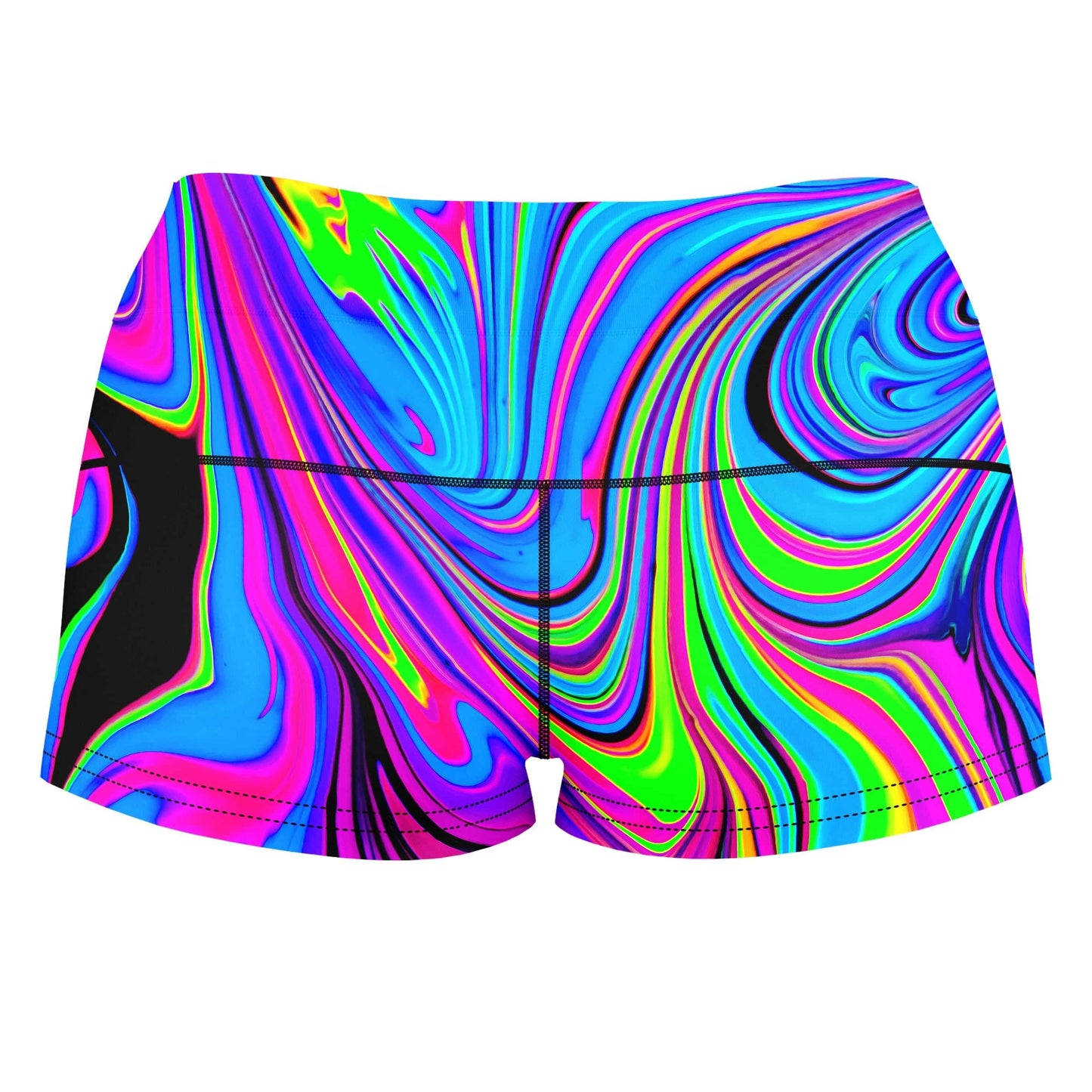 Cosmic Flow High-Waisted Women's Shorts, Psychedelic Pourhouse, | iEDM
