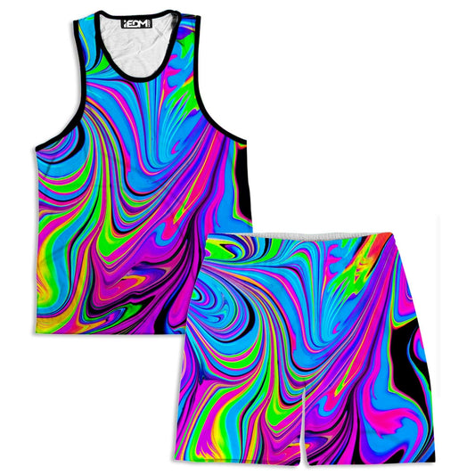 Cosmic Flow Men's Tank and Shorts Combo, Psychedelic Pourhouse, | iEDM