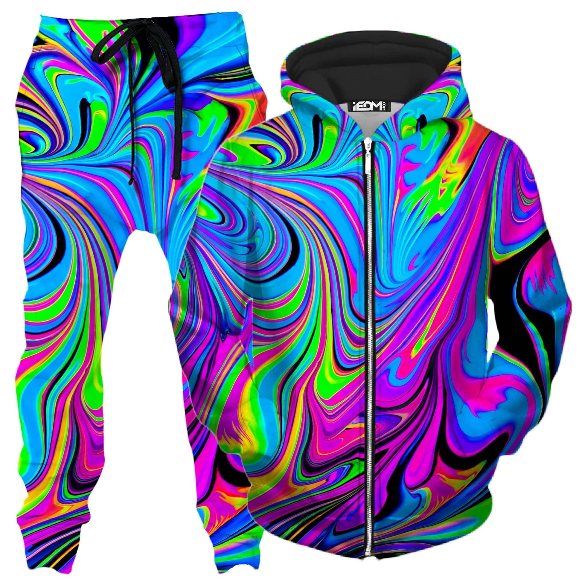 Cosmic Flow Zip-Up Hoodie and Joggers Combo, Psychedelic Pourhouse, | iEDM