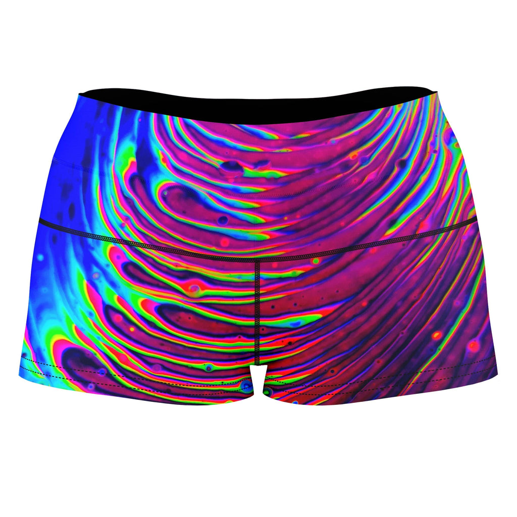 Cosmic Ripples High-Waisted Women's Shorts, Psychedelic Pourhouse, | iEDM