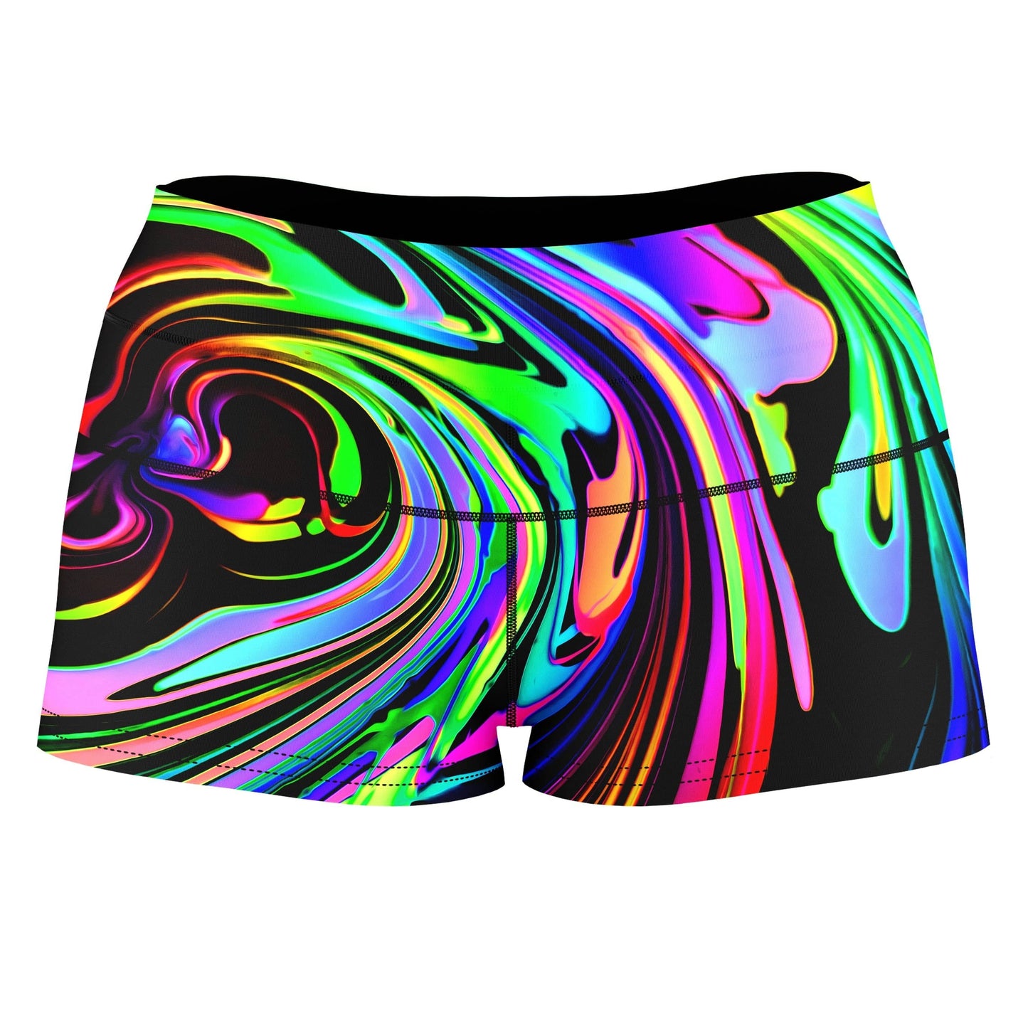 Cosmic Swirl High-Waisted Women's Shorts, Psychedelic Pourhouse, | iEDM