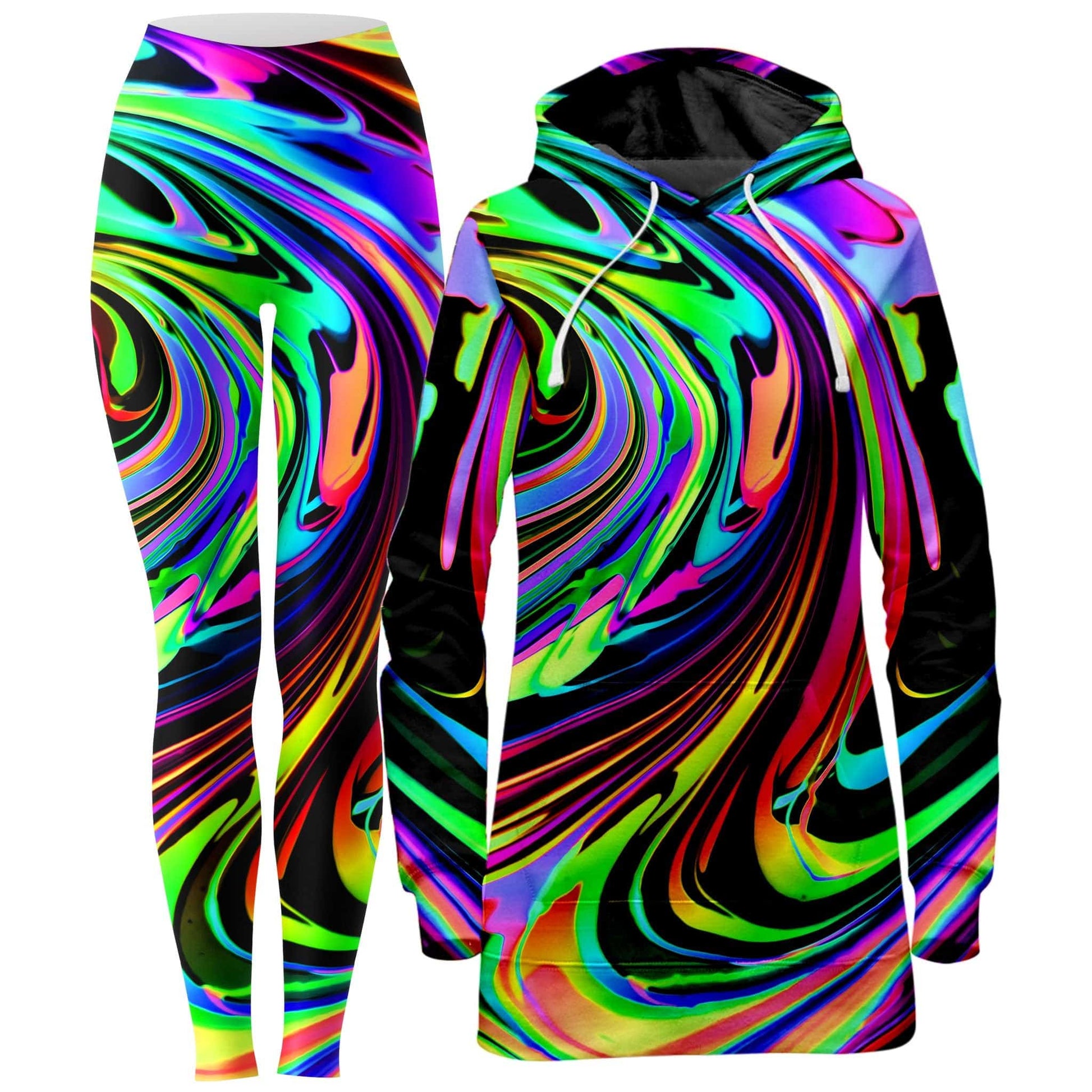 Cosmic Swirl Hoodie Dress and Leggings Combo, Psychedelic Pourhouse, | iEDM